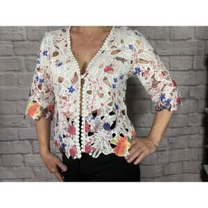 Rabbit Rabbit Rabbit Designs Floral Cutwork Lace One-Button Blouse/Cardigan